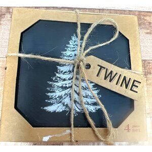 Rustic Holiday Slate Coasters Set Of 4 With Assorted Winter Designs By Twine